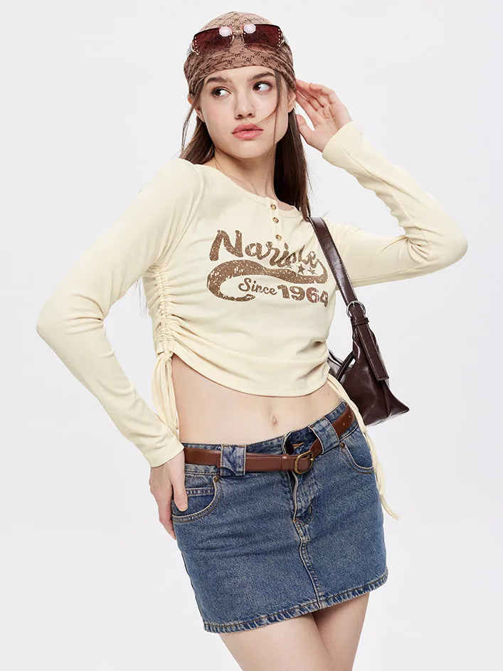 Nvuvu Long Sleeve Drawstring Word Print T-Shirt