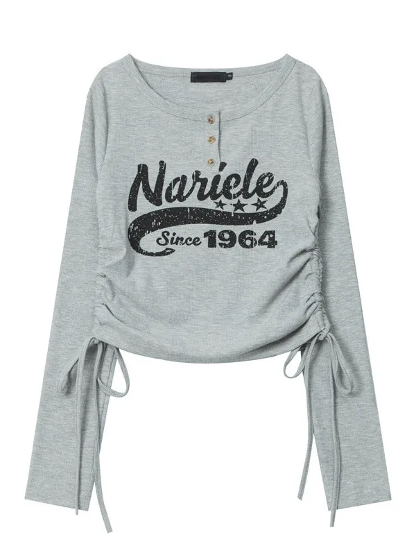 Nvuvu Long Sleeve Drawstring Word Print T-Shirt