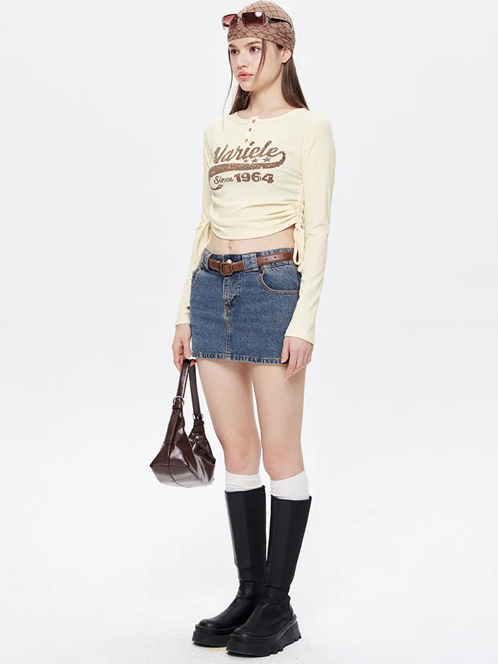 Nvuvu Long Sleeve Drawstring Word Print T-Shirt