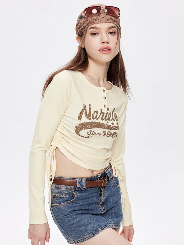 Nvuvu Long Sleeve Drawstring Word Print T-Shirt