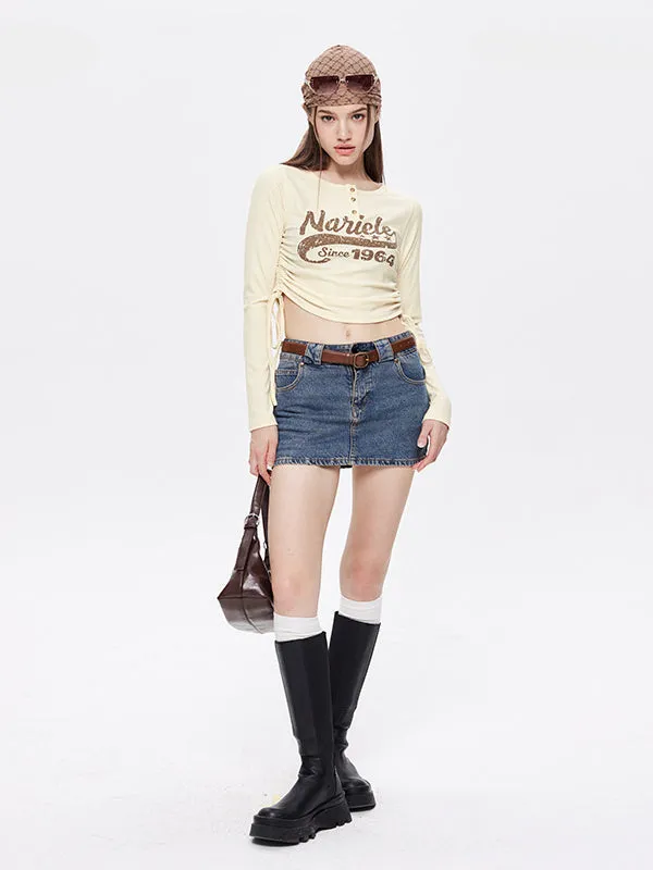 Nvuvu Long Sleeve Drawstring Word Print T-Shirt