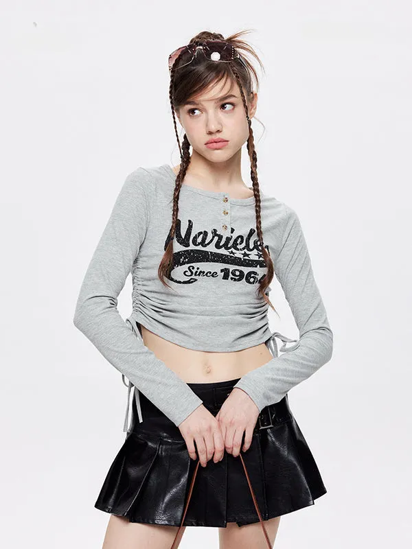 Nvuvu Long Sleeve Drawstring Word Print T-Shirt