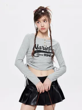 Nvuvu Long Sleeve Drawstring Word Print T-Shirt