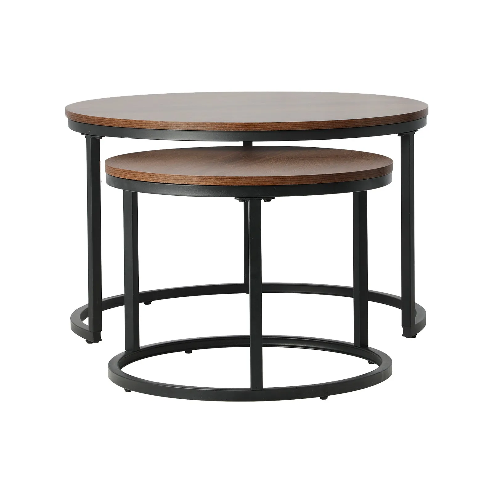 Oikiture Set of 2 Coffee Table Round Nesting Side End Table Walnut & Black