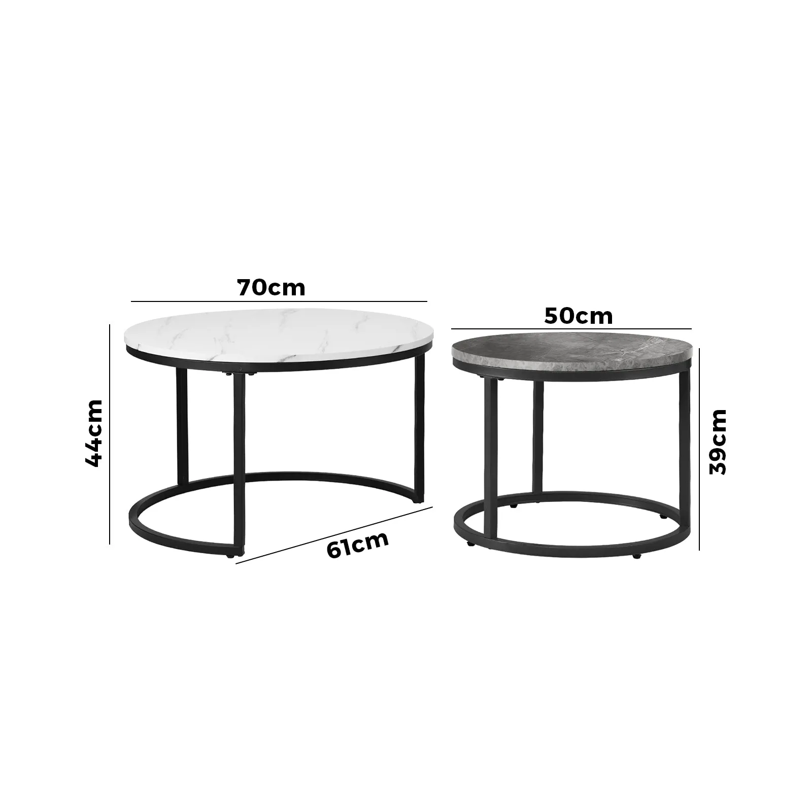 Oikiture Set of 2 Coffee Table Round Nesting Side End Table White & Grey