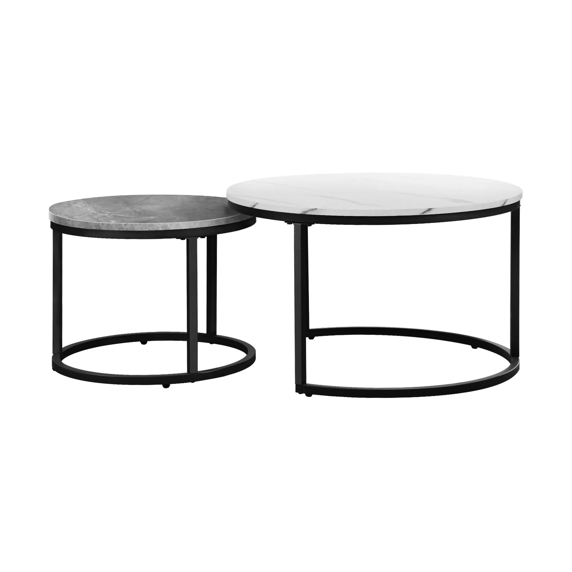Oikiture Set of 2 Coffee Table Round Nesting Side End Table White & Grey