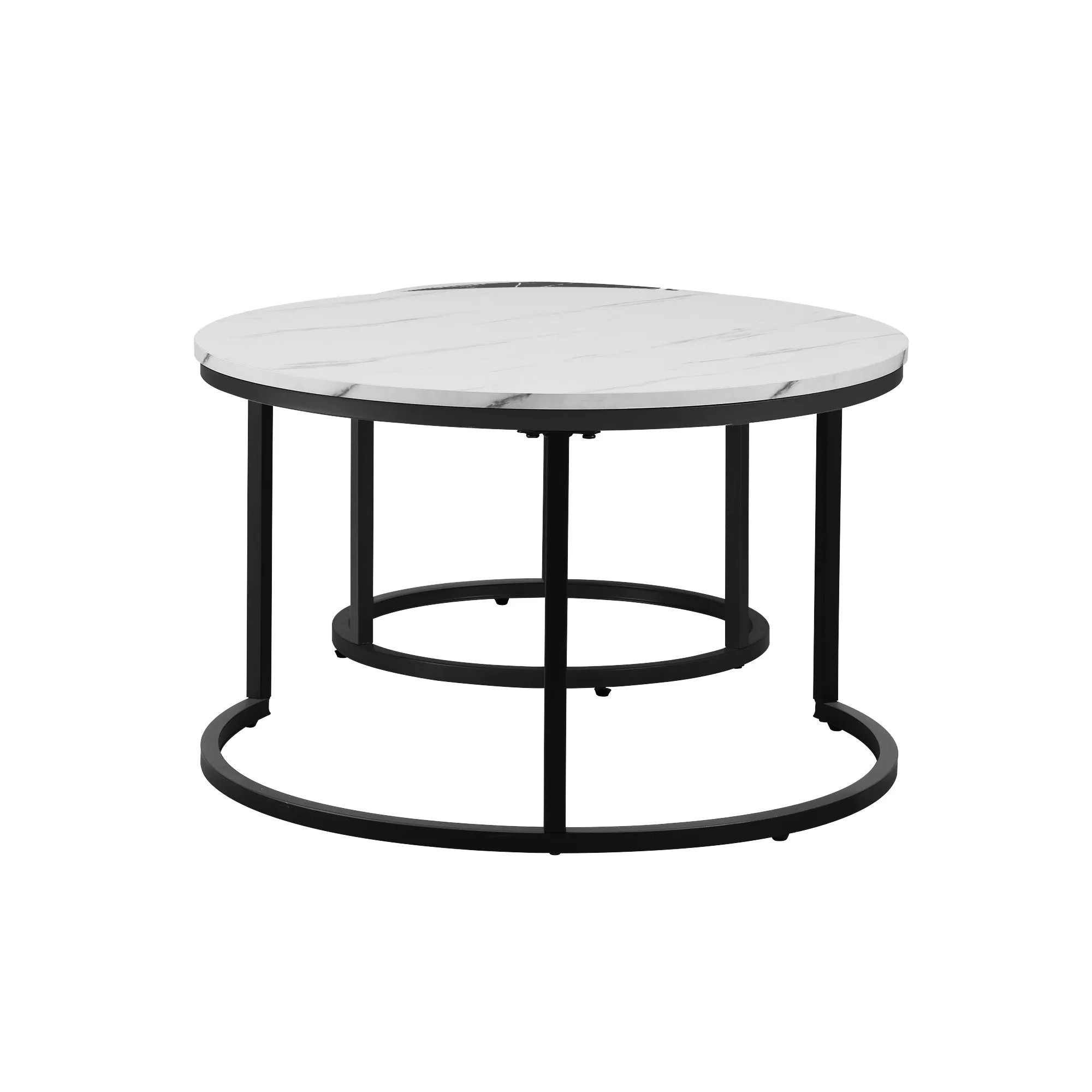 Oikiture Set of 2 Coffee Table Round Nesting Side End Table White & Grey