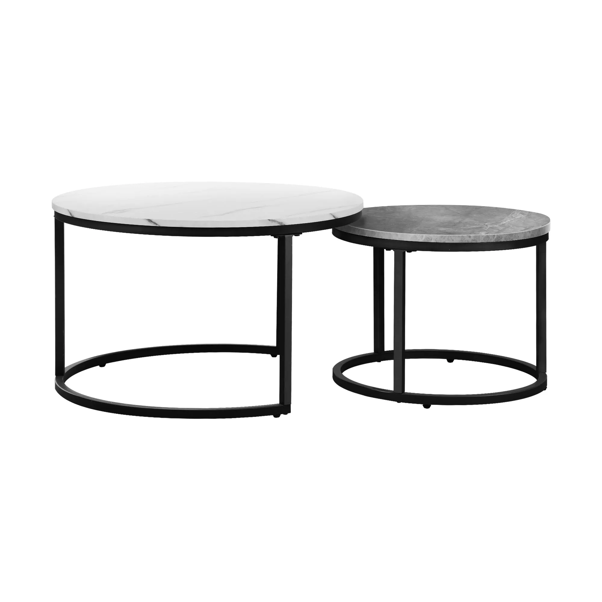 Oikiture Set of 2 Coffee Table Round Nesting Side End Table White & Grey