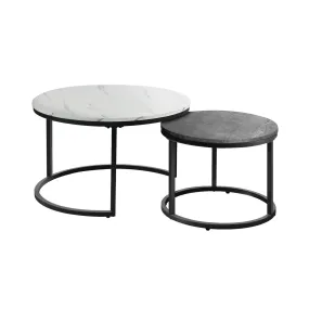 Oikiture Set of 2 Coffee Table Round Nesting Side End Table White & Grey