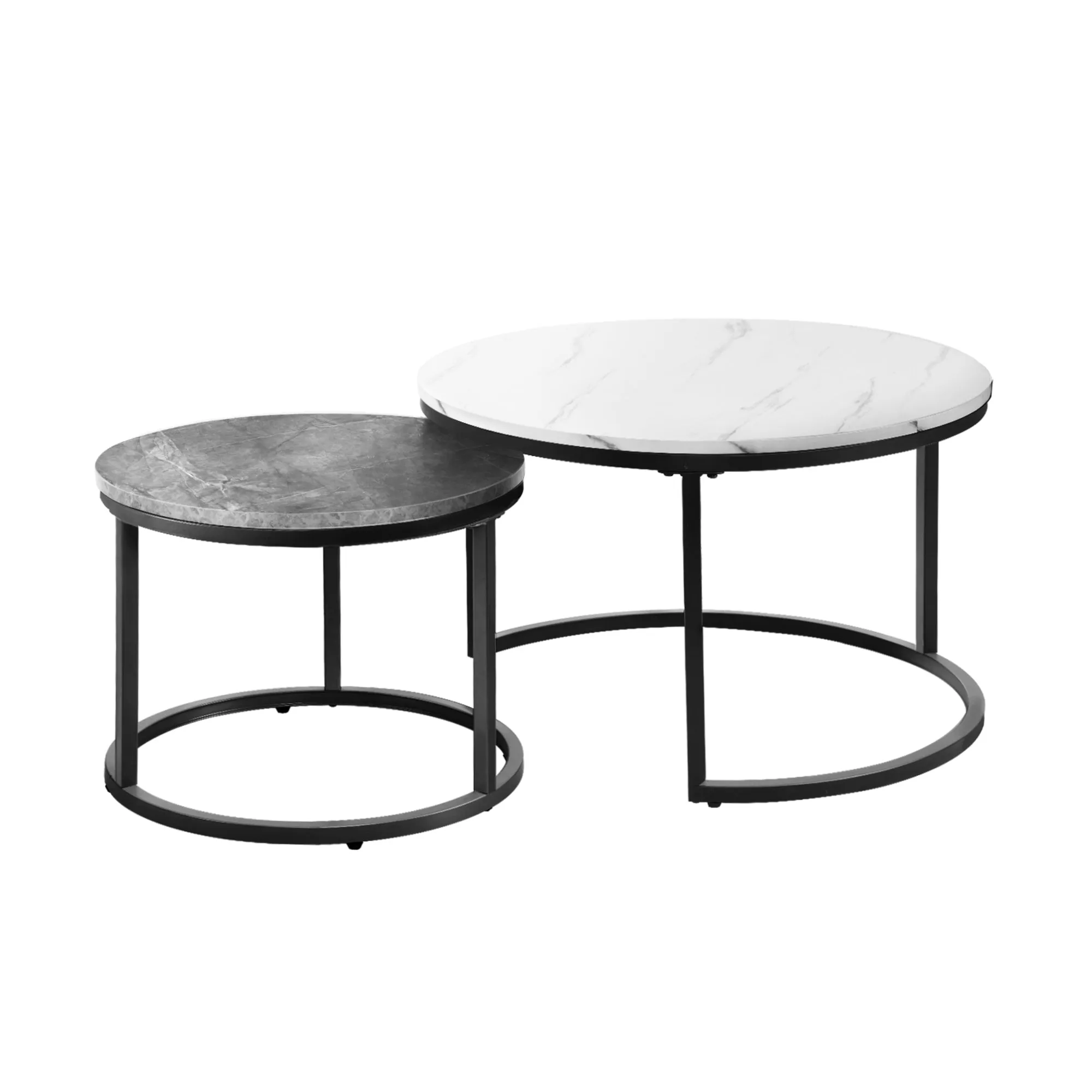Oikiture Set of 2 Coffee Table Round Nesting Side End Table White & Grey
