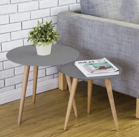 OXMIC Nesting Round End Table Set of 2 Coffee Table Modern Minimalist Sofa Side Table for Living Room, Bedroom, Balcony,Home & Office,Wooden Stool for Multipurpose Use, (Grey)