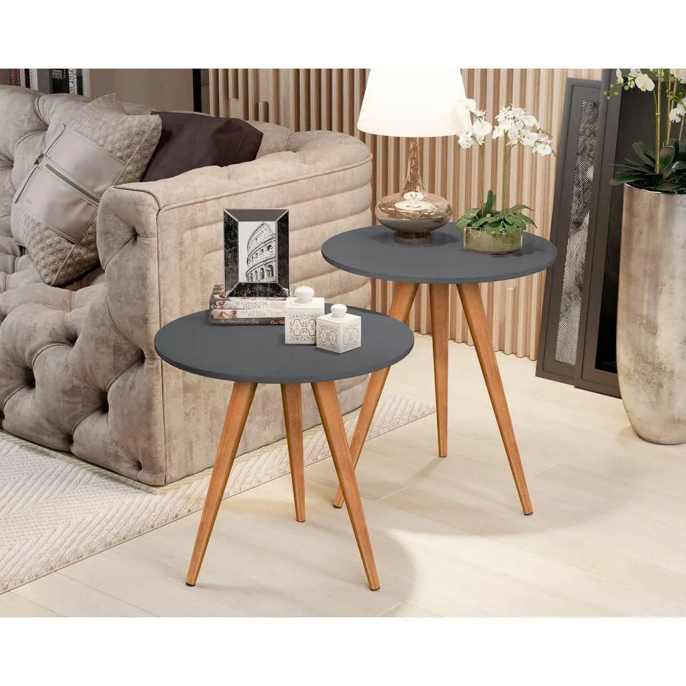 OXMIC Nesting Round End Table Set of 2 Coffee Table Modern Minimalist Sofa Side Table for Living Room, Bedroom, Balcony,Home & Office,Wooden Stool for Multipurpose Use, (Grey)