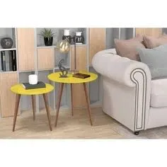OXMIC Round Side Table Set of 2, Modern Bed Side Table, Nesting Table Set for Living Room Minimalist Coffee Table for Bedroom, Balcony and for Tea and Coffee Serve (Yellow)