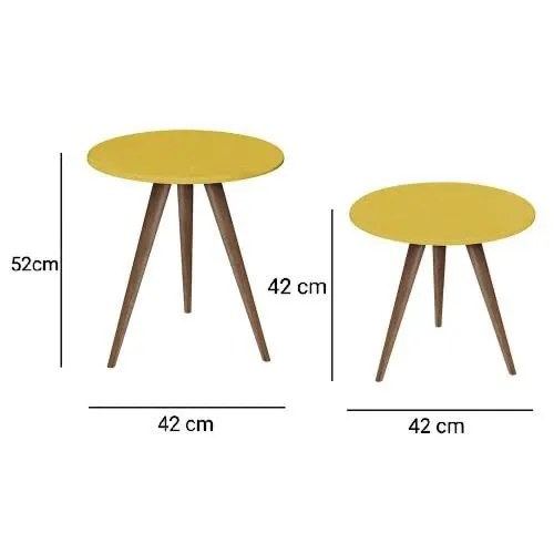OXMIC Round Side Table Set of 2, Modern Bed Side Table, Nesting Table Set for Living Room Minimalist Coffee Table for Bedroom, Balcony and for Tea and Coffee Serve (Yellow)