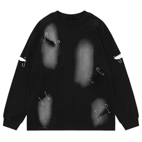 'Pin Drop' Distressed Long Sleeve Cotton Tee