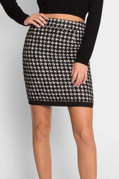 Premium Wool Houndstooth Pencil Skirt