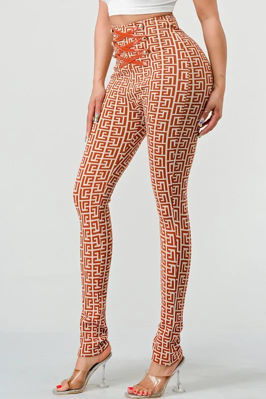 Print High Waist Bandage Pants