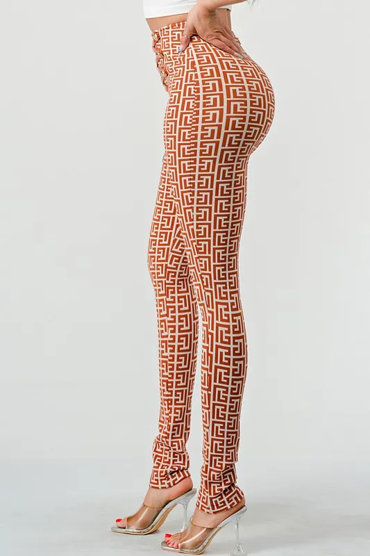 Print High Waist Bandage Pants