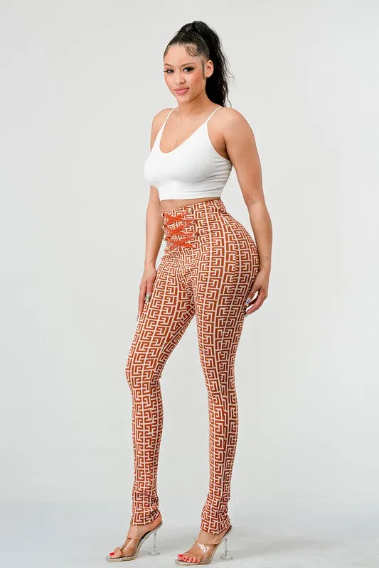 Print High Waist Bandage Pants