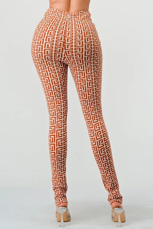 Print High Waist Bandage Pants