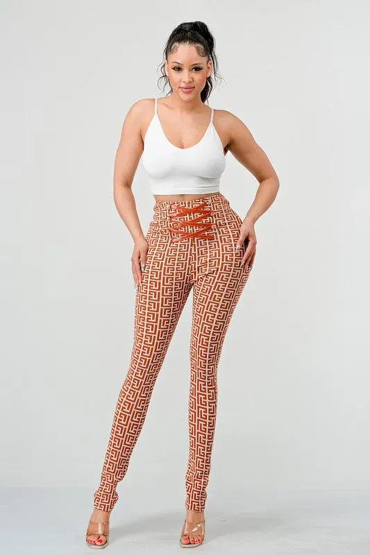 Print High Waist Bandage Pants
