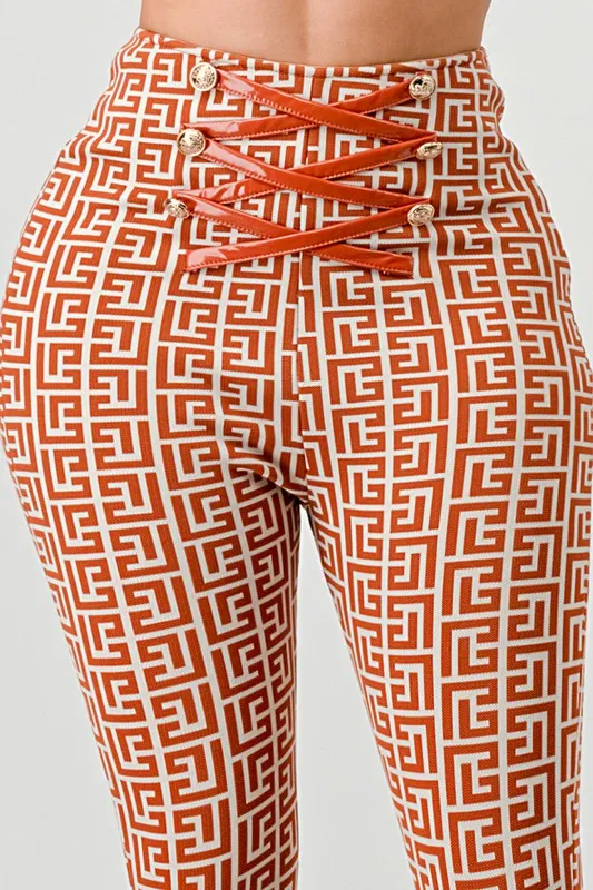 Print High Waist Bandage Pants