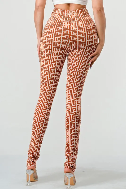 Print High Waist Bandage Pants