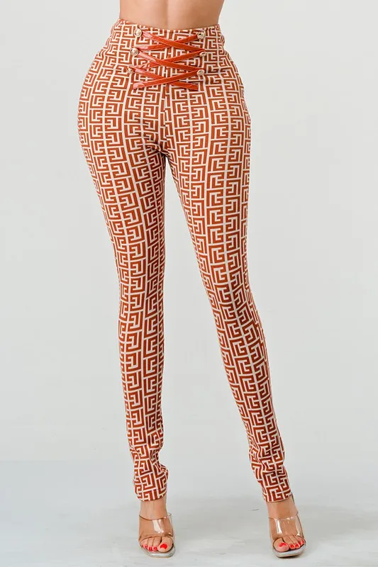 Print High Waist Bandage Pants