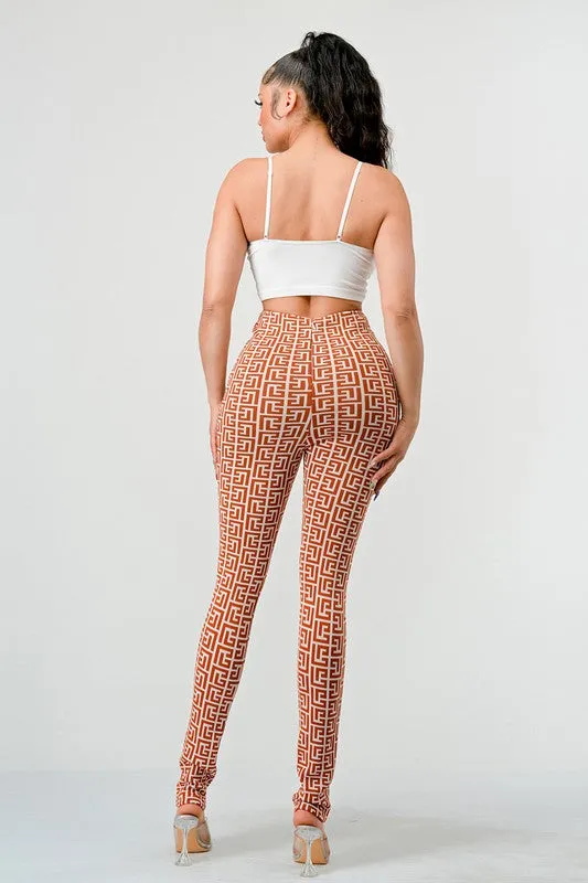Print High Waist Bandage Pants