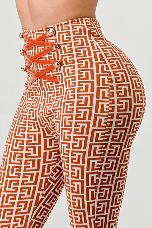 Print High Waist Bandage Pants