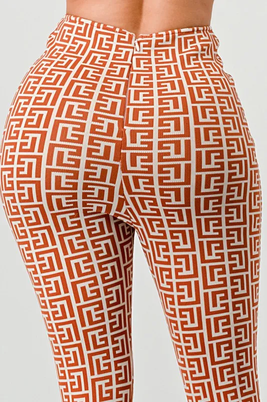 Print High Waist Bandage Pants