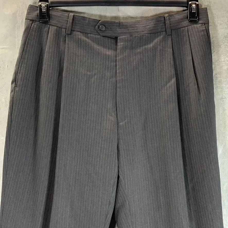 PRONTO UOMO Men's Charcoal Pinstripe Wool Pleated Dress Pants SZ 39X30