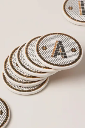 Pub Black and gold Tile Monogram alphabet initial coasters