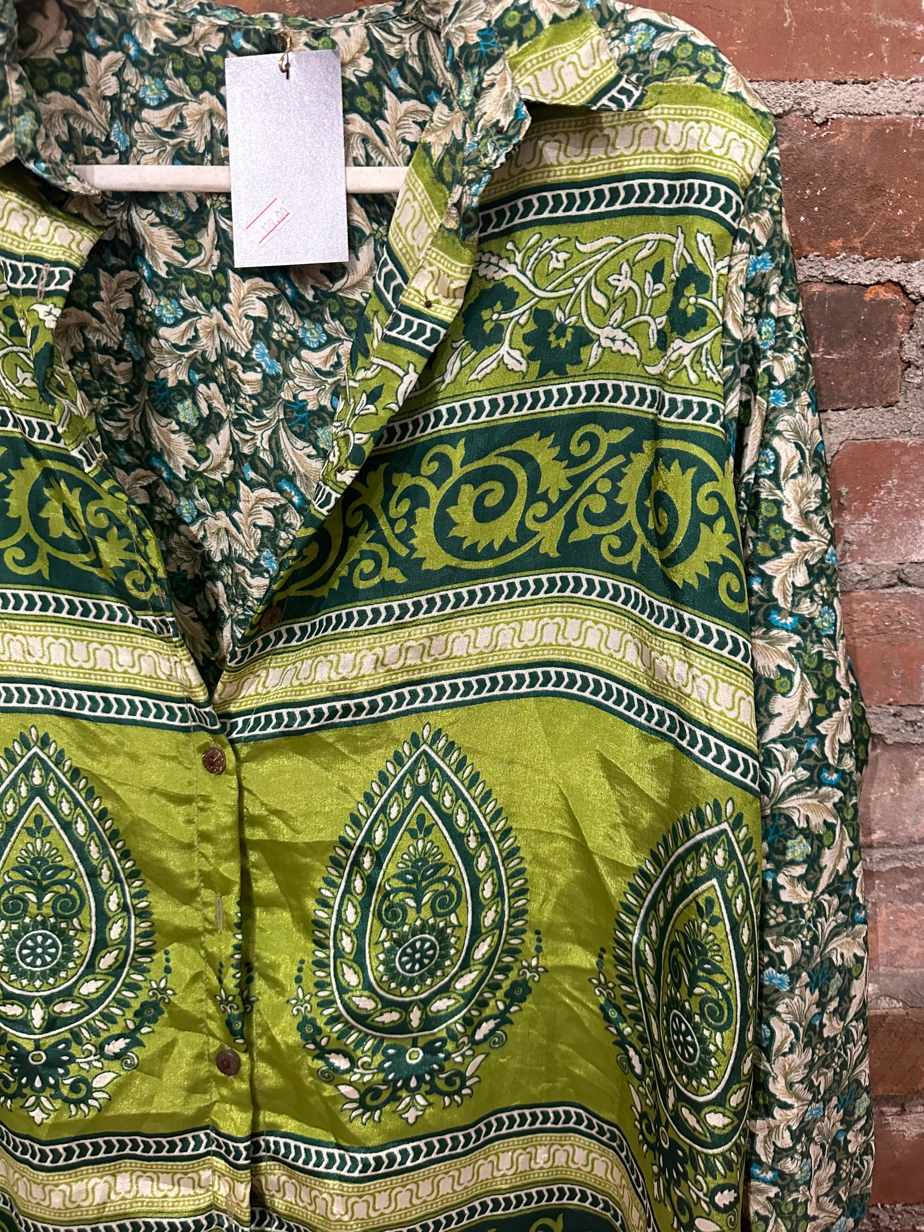 Pure vintage silk shirt- emerald/cream