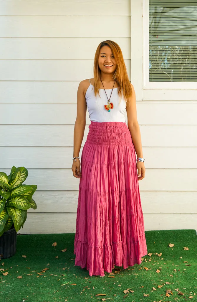 Rosewood Boho Raw Crinkled Organic Cotton Gauze Tiered Maxi Skirt