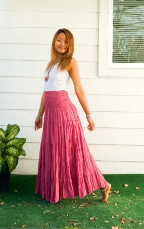 Rosewood Boho Raw Crinkled Organic Cotton Gauze Tiered Maxi Skirt