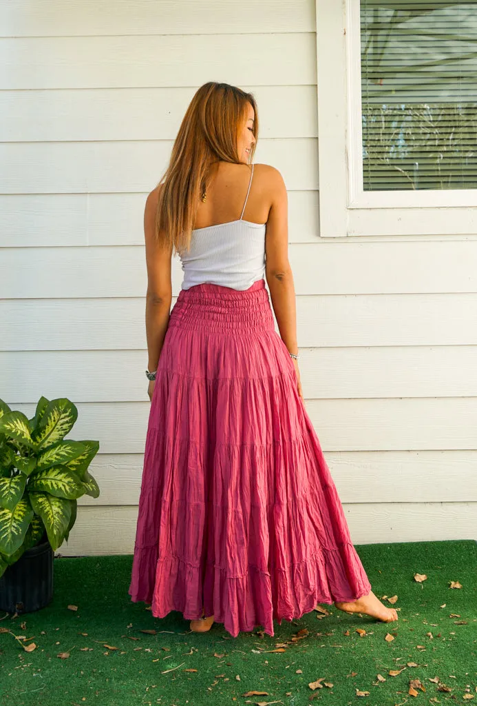 Rosewood Boho Raw Crinkled Organic Cotton Gauze Tiered Maxi Skirt