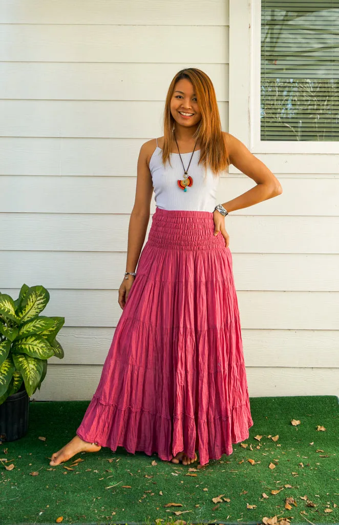 Rosewood Boho Raw Crinkled Organic Cotton Gauze Tiered Maxi Skirt