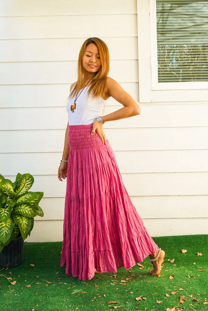Rosewood Boho Raw Crinkled Organic Cotton Gauze Tiered Maxi Skirt