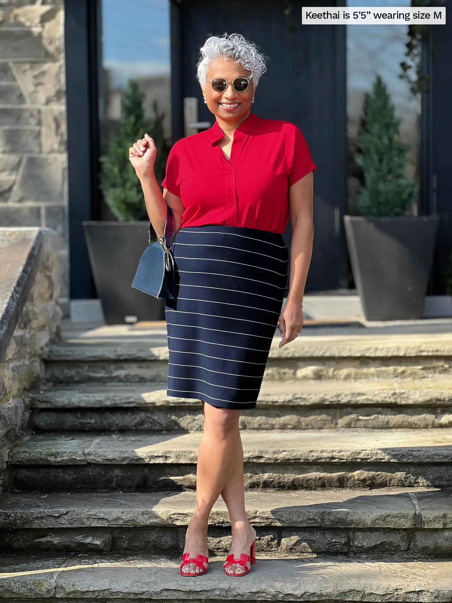 Salma striped pencil skirt