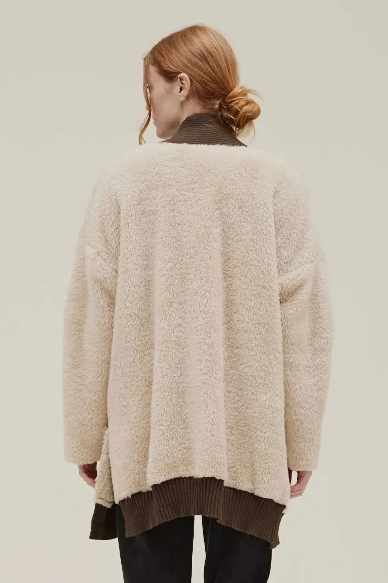 Sherpa Cardi W/Contrast Rib Border