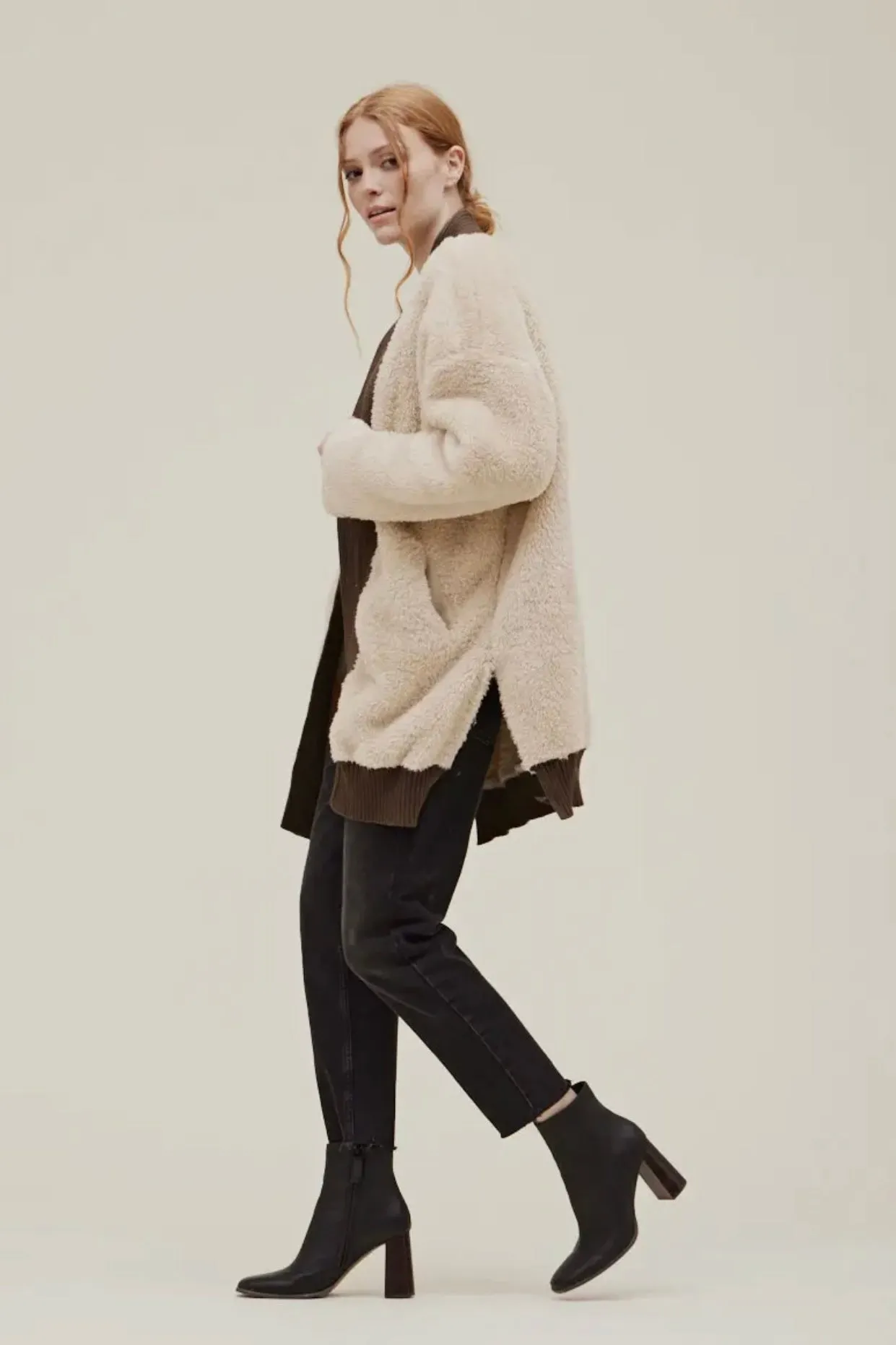 Sherpa Cardi W/Contrast Rib Border