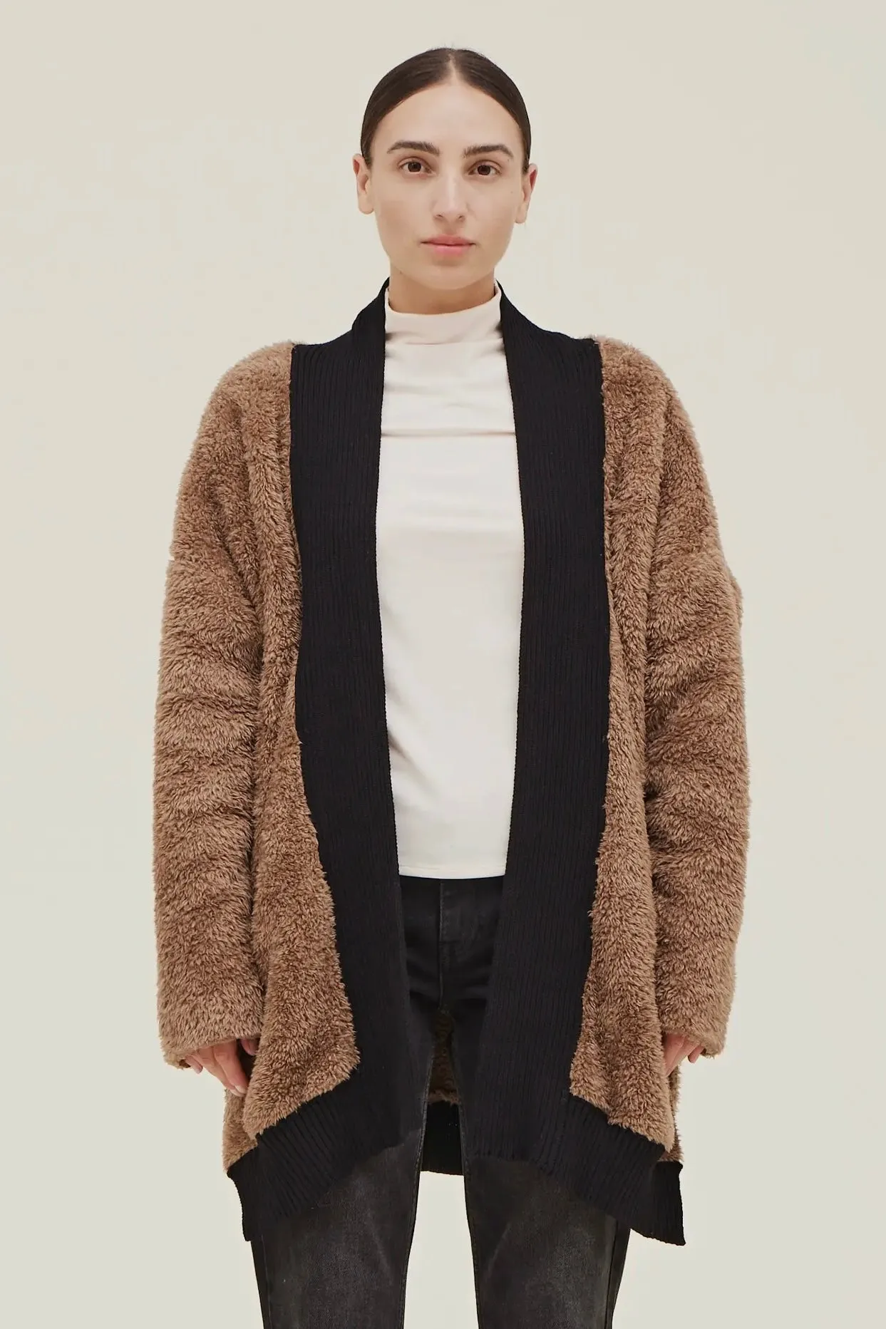 Sherpa Cardi W/Contrast Rib Border