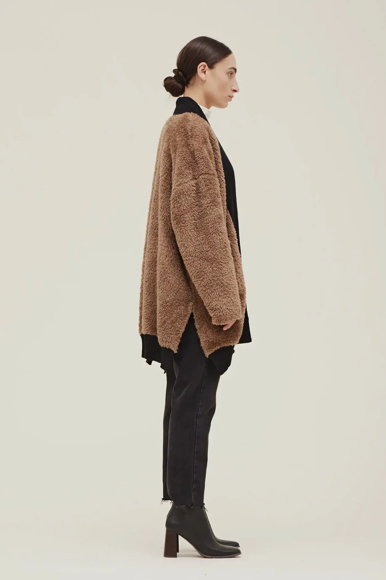 Sherpa Cardi W/Contrast Rib Border