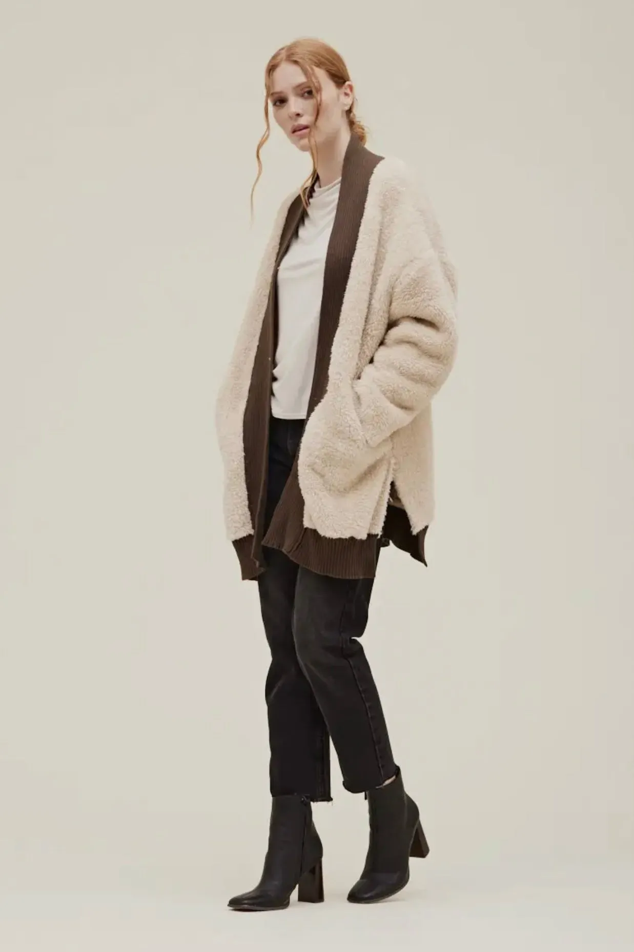 Sherpa Cardi W/Contrast Rib Border