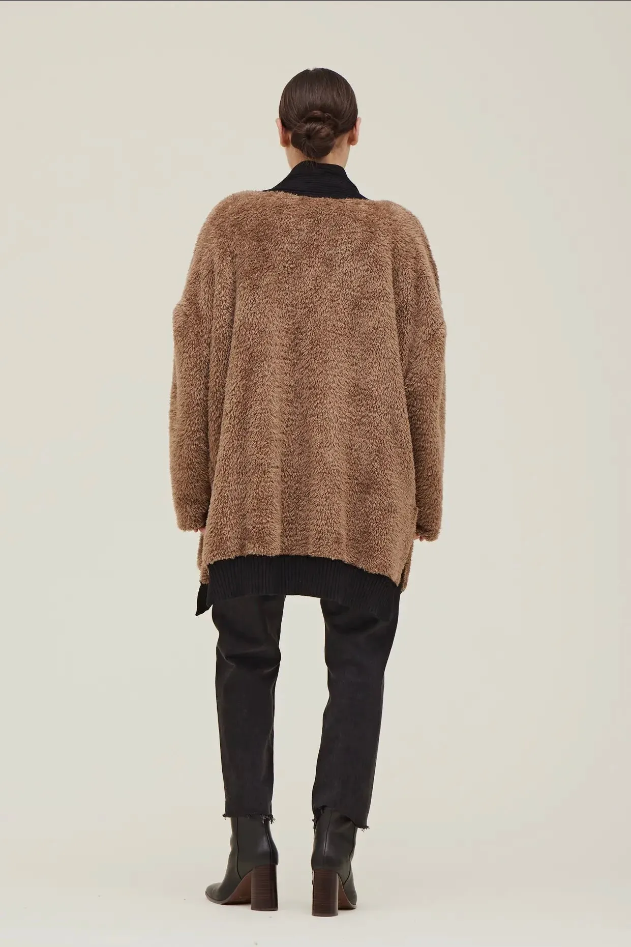 Sherpa Cardi W/Contrast Rib Border
