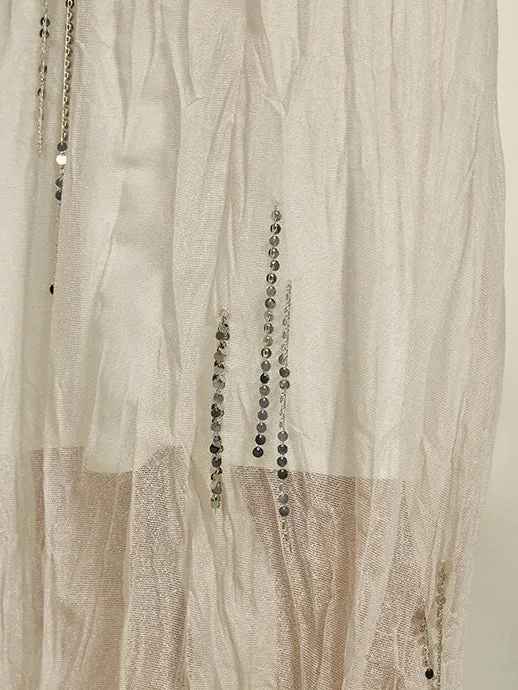 Silver Chain Decoration Sheer Wrinkled Skirt