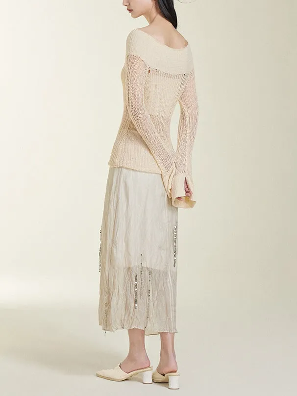 Silver Chain Decoration Sheer Wrinkled Skirt