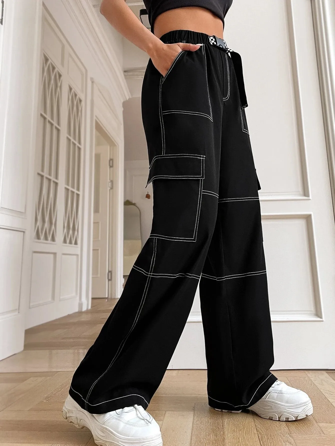 Stitched Flap Pocket Cargo Pants