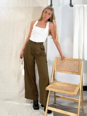 Striped Print Flap Detail Pants